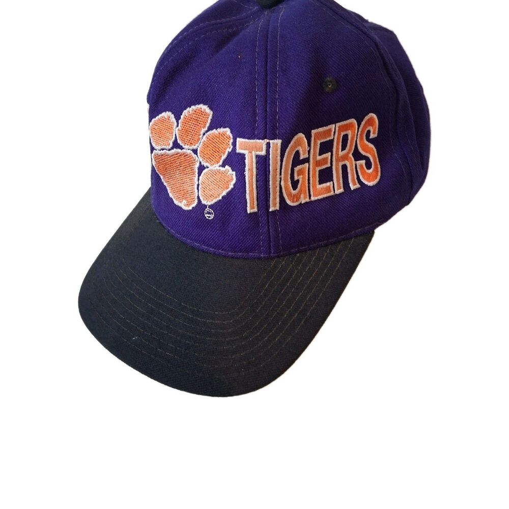 Vintage Clemson Tigers Starter Hat Natural Purple Wool Strapback Cap